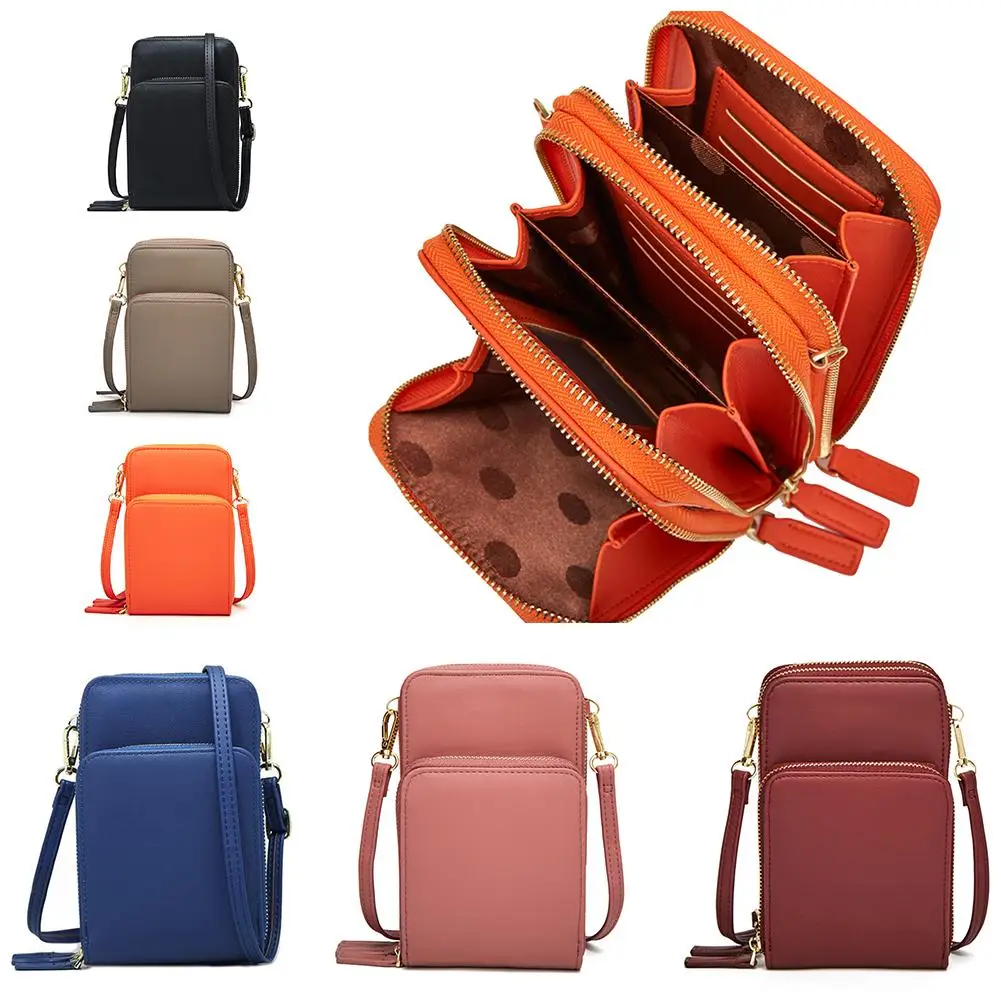 

Fashion Women Mobile Phone Bag Shoulder Simple PU Messenger Bags Solid Color Large Capacity For Phone Wallet Purse Crossbody Bag