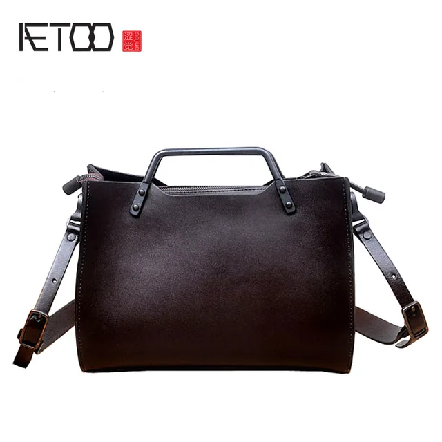 Aetoo The First Class Of Leather Cowhide Handbags Retro Aetoo The First Class Of Leather Cowhide Handbags Retro Tannery Metal Portable Messenger Bag Minimalist