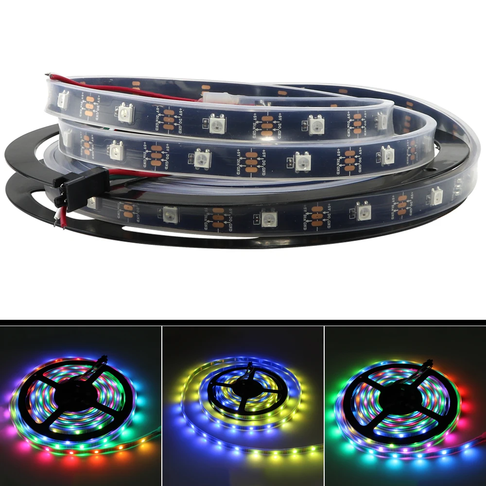 

WS2812B LED Strip Individually Addressable RGB Smart Pixels Strip 1m/3m/5m DC5V Black PCB WS2812 IC Waterproof