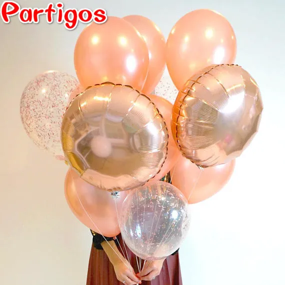 

10pcs/pack 18inch Rose Gold Round Balloons +Transaprent Rose Gold Confetti Latex Balloon Baby Birthday Wedding Party Decoration