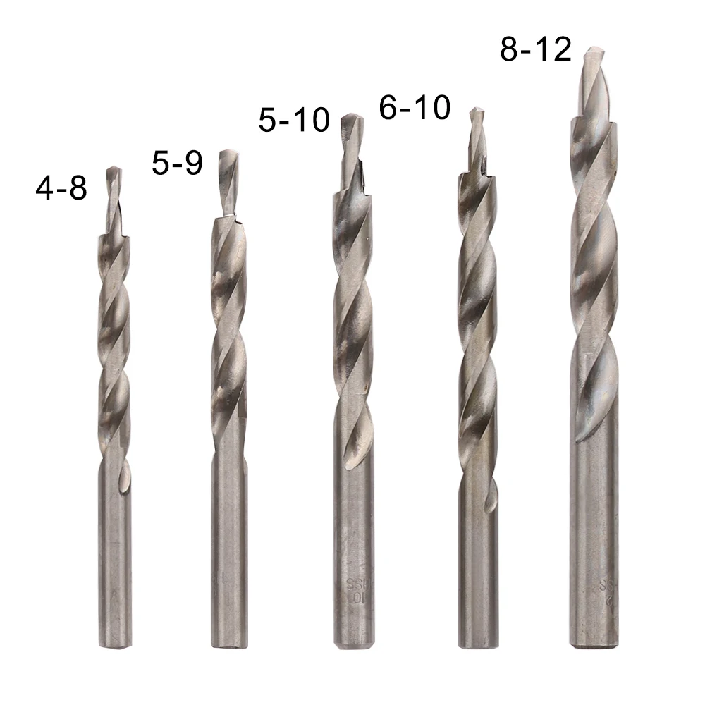 

Woodworking Drill Bit Replacement HSS Twist Step Drill Bit Tool for Manual-Pocket Hole System 4-8/5-9/5-10/6-10/8-12mm