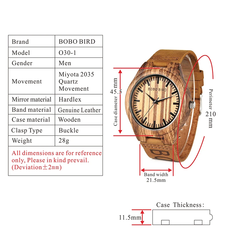 BOBOBIRD мужские деревянные наручные часы Причинно кварцевые часы с фирменной коричневый кожаный в подарочной коробке