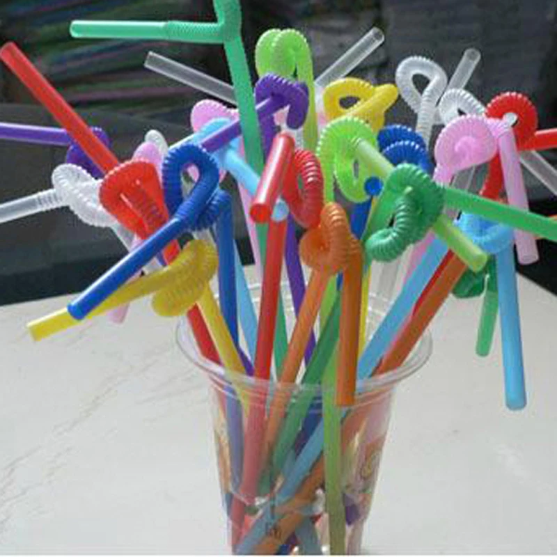 100 шт гибкие пластиковые мягкие разноцветные вечерние одноразовые соломинки для питья, детские украшения на день рождения, свадьбу