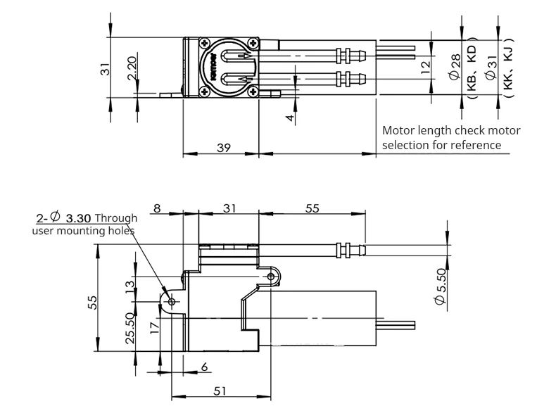 12V, 24V DC Motor, pressão negativa 0.05Mpa