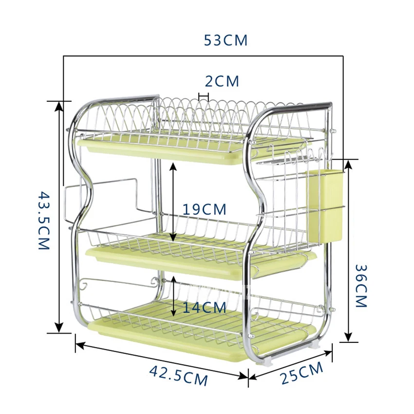 Новая бытовая сушилка для посуды, набор, три слоя, стеллаж для хранения, кухонная полка, тарелка, посуда, столовые приборы, подставка для чашки с лотком, сушилка для чаши