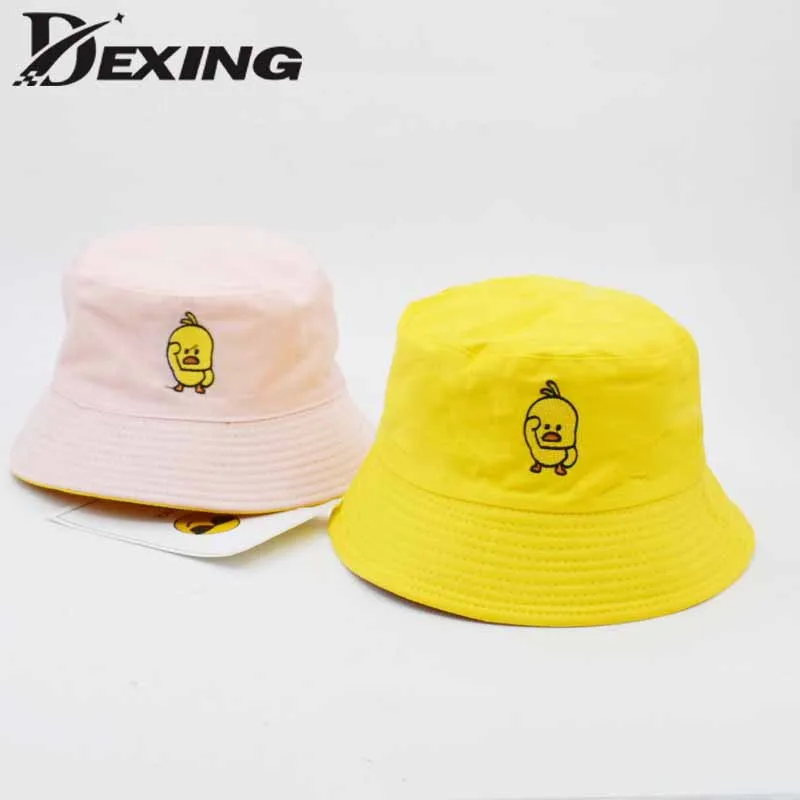 

Pink Yellow Duck Panama Bucket Hat Men Women Summer Girls Foldable Cotton boys Bob Outdoor Two Sided lovers sun Hat