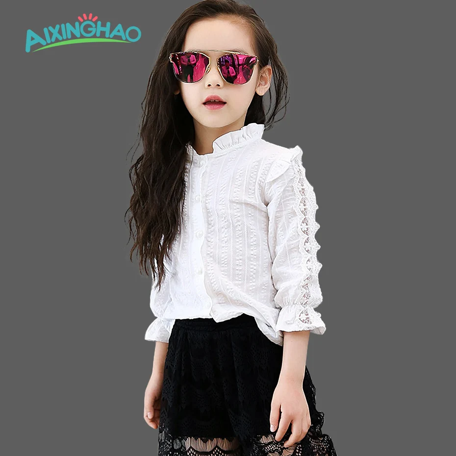 Aixinghao Girls White Blouse Cotton School Girl Blouse For Girls Shirts Tops Kids Clothes School Uniforms