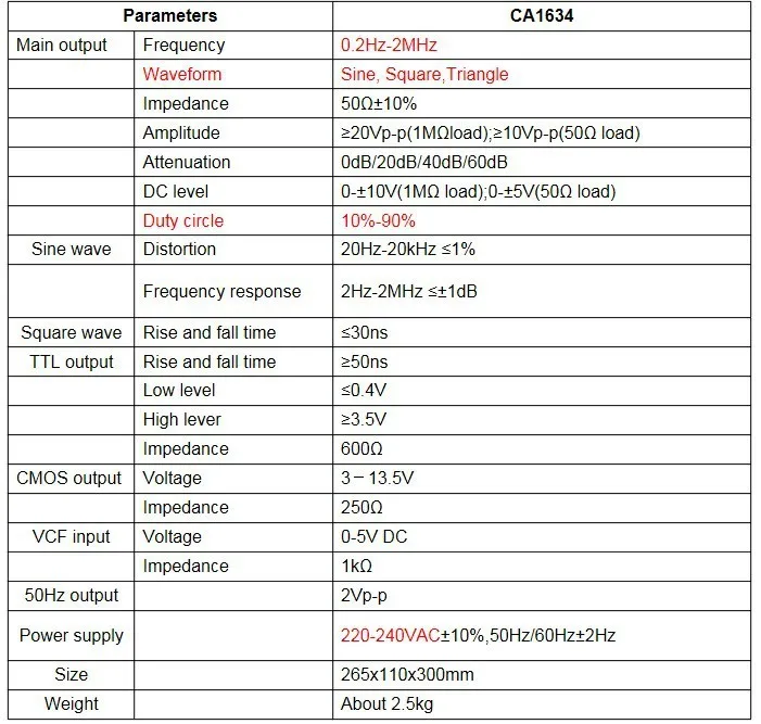 Быстрое прибытие CA1634 Функция генератор сигналов 0,2 Гц 2 МГц AC 220V