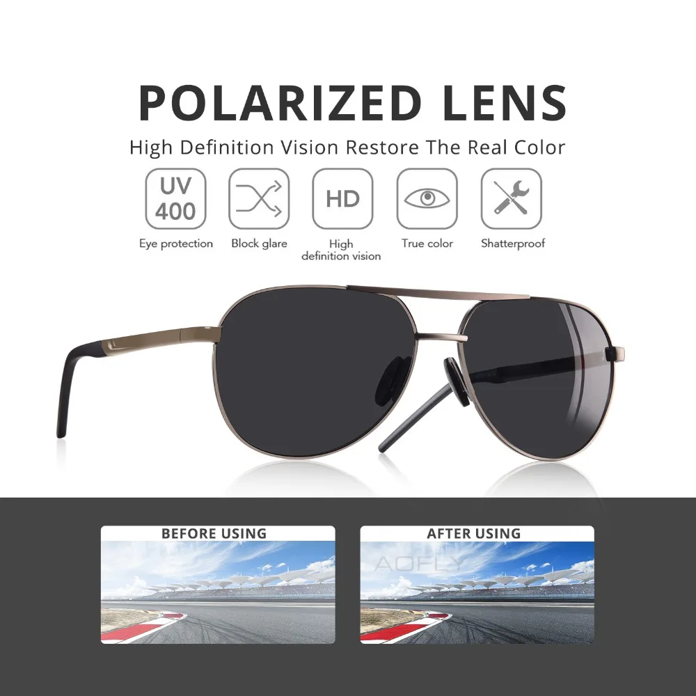 Goedkoop Aofly Brand Design Mannen Classic Pilot Zonnebril Luchtvaart Frame Gepolariseerde Zonnebril Voor Mannen Rijden UV400 Mannelijke Eyewear AF8188
