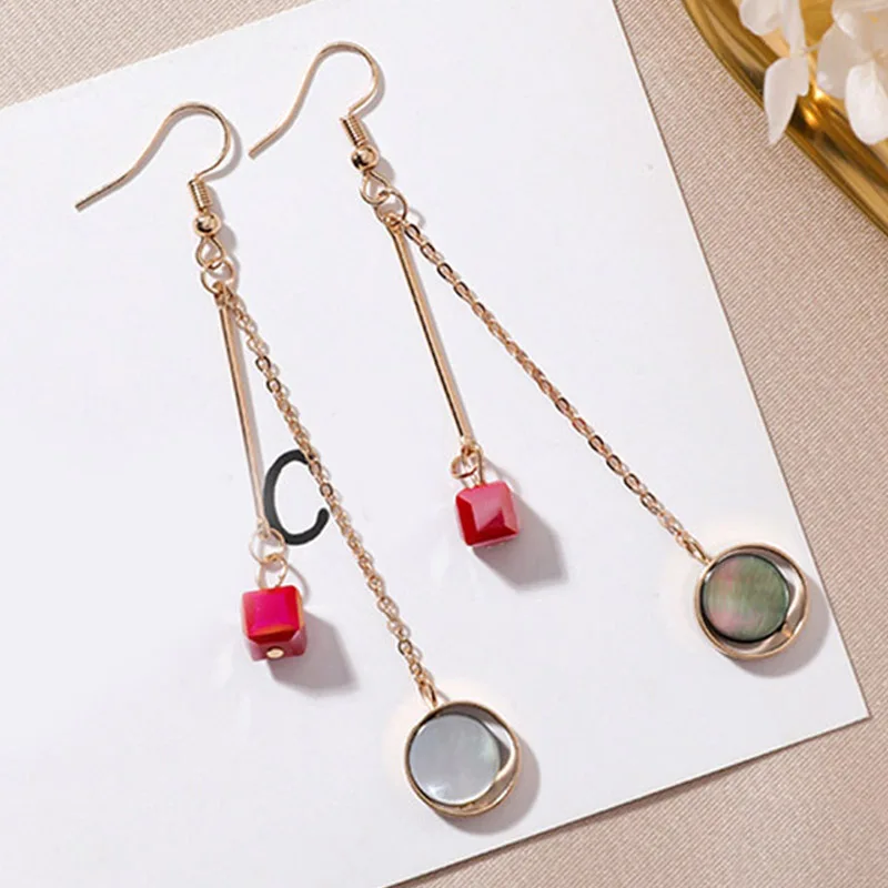 

Asymmetric Long Tassel White Shell Drop Earring Flower Simple Circular Geometry Handmade Korean 1Pair Earring Wedding jewelry
