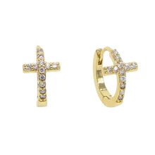 High Quality gold filled earrings Clear CZ Cross hoop Earrings for Women Fashion Silver color small 12mm hoop Earring Jewlery