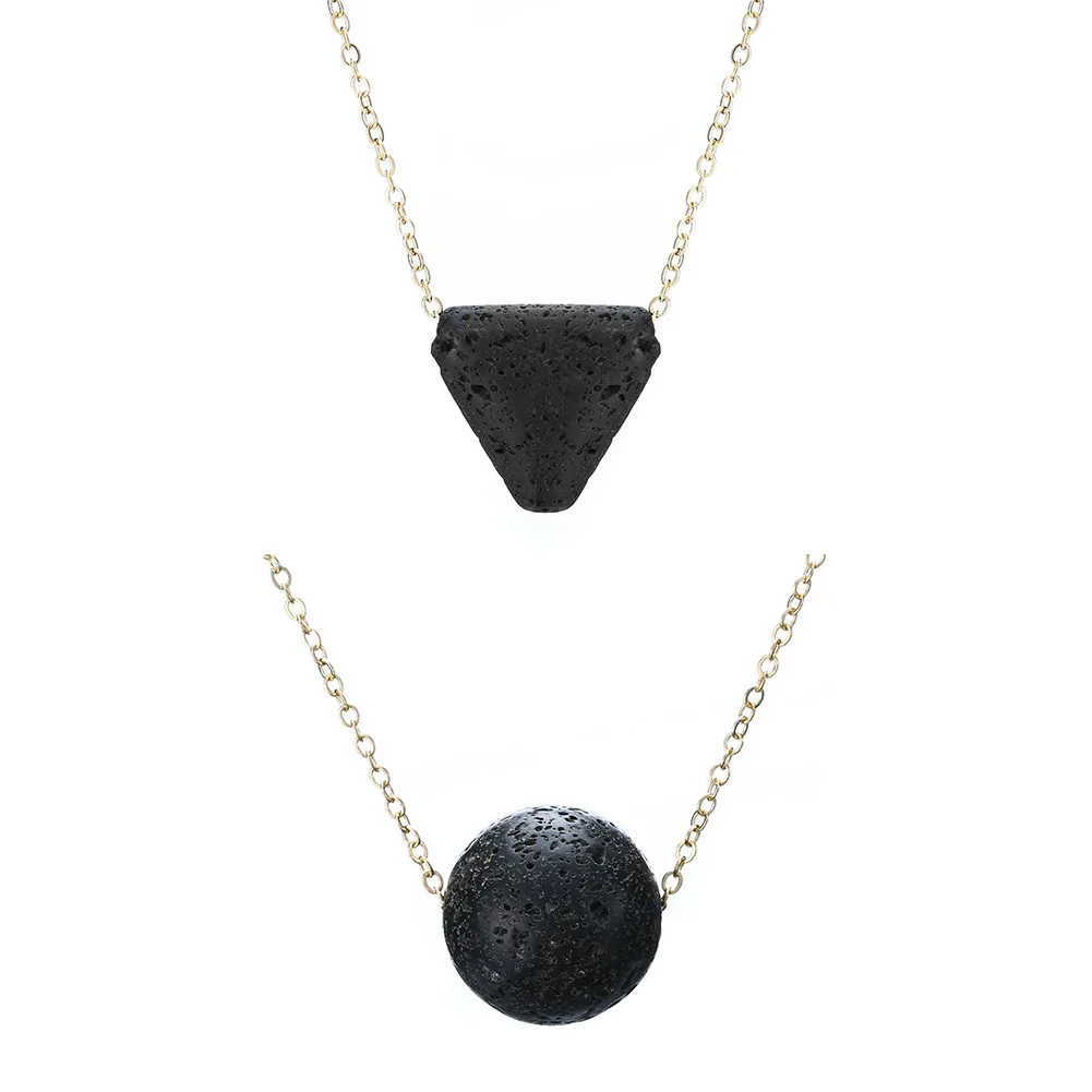 1pc Black Lava Stone Necklace Natural Lava Personality Geometry