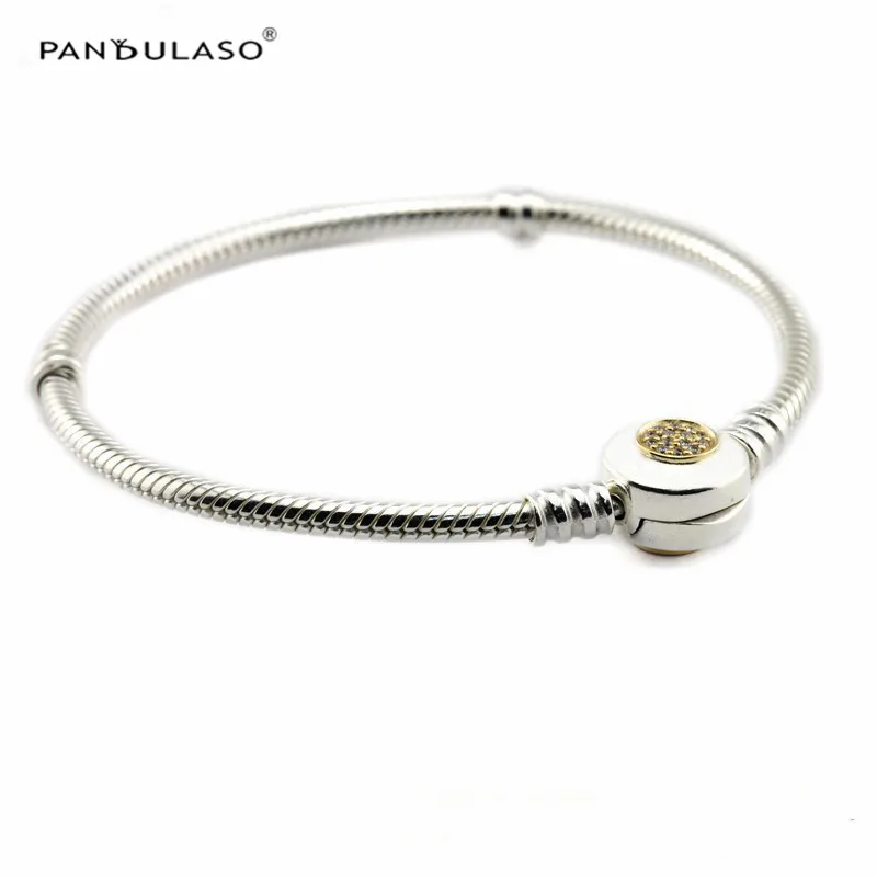 

Pandulaso Signature Golden Plated Clasp Snake Chain Silver Bracelets for Women Fashion Silver 925 Jewelry DIY Crystal Bracelets