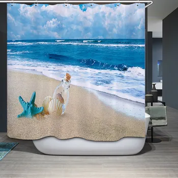 

New Arrival Home Decorative Shower Curtain Waterproof Bathroom Fabric Mediterranean Creative Sea Scenic theme pattern 0215