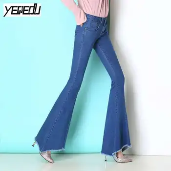 

#3002 Bell Bottom Jeans Classic Dark Blue/Black Fashion Stretch Denim Clothing Women Slim Hip Flare Jeans Feminino Spring Autumn