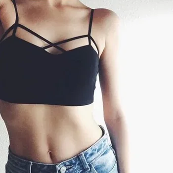 

Sexy Women Cut Out White Bra Bustier Crop Top Bralette Strappy Crochet Cropped Blusas Bandage Halter Tank Tops