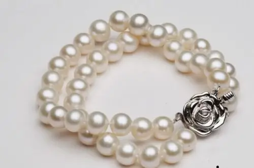 

FREE SHIPPING HOT sell new Style >>>> charming double strands9-10mm round south sea white pearl bracelet 7.5-8inch