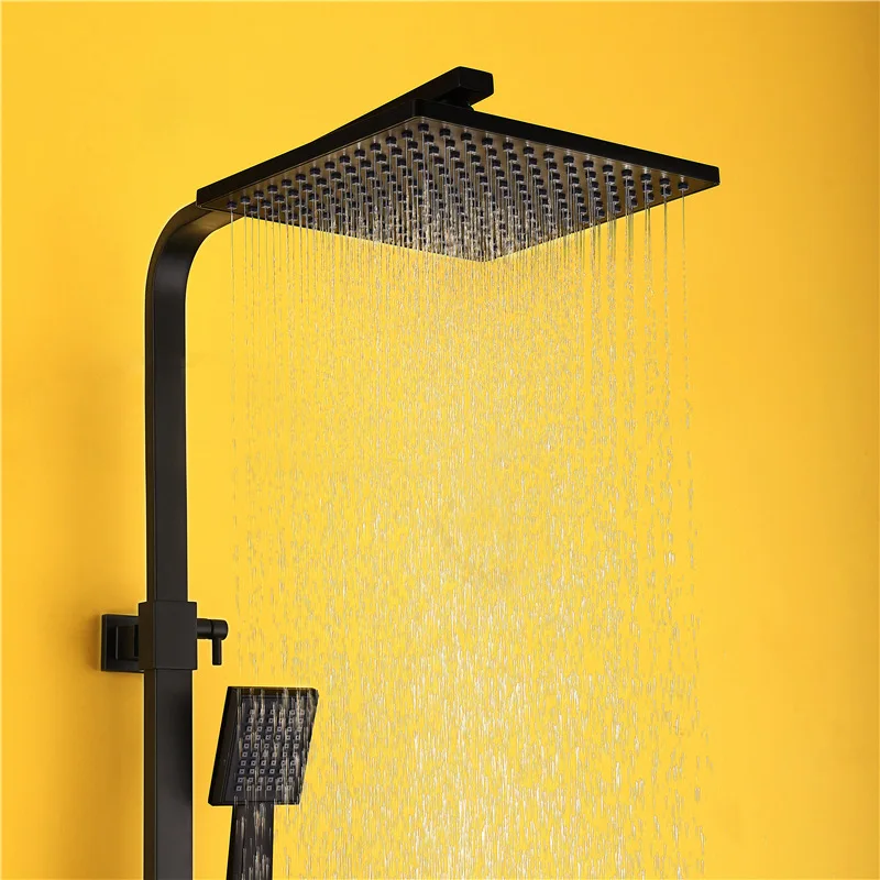 Preise Moderne Platz Schwarz Farbe Badezimmer Dusche Set Badewanne Armaturen Dusche Mischbatterie Bad Dusche Wasserhähne Drei funktion Wasserfall Armaturen