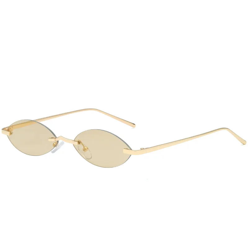 YOOSKE мужские Овальные Солнцезащитные очки "кошачий глаз", женские солнцезащитные очки 90 S, брендовые дизайнерские винтажные маленькие солнцезащитные очки без оправы, обтягивающие очки «кошачий глаз» - Цвет линз: Champagne