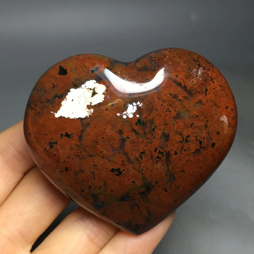 

123g Natural quartz crystal polishing red ocean jasper heart gift