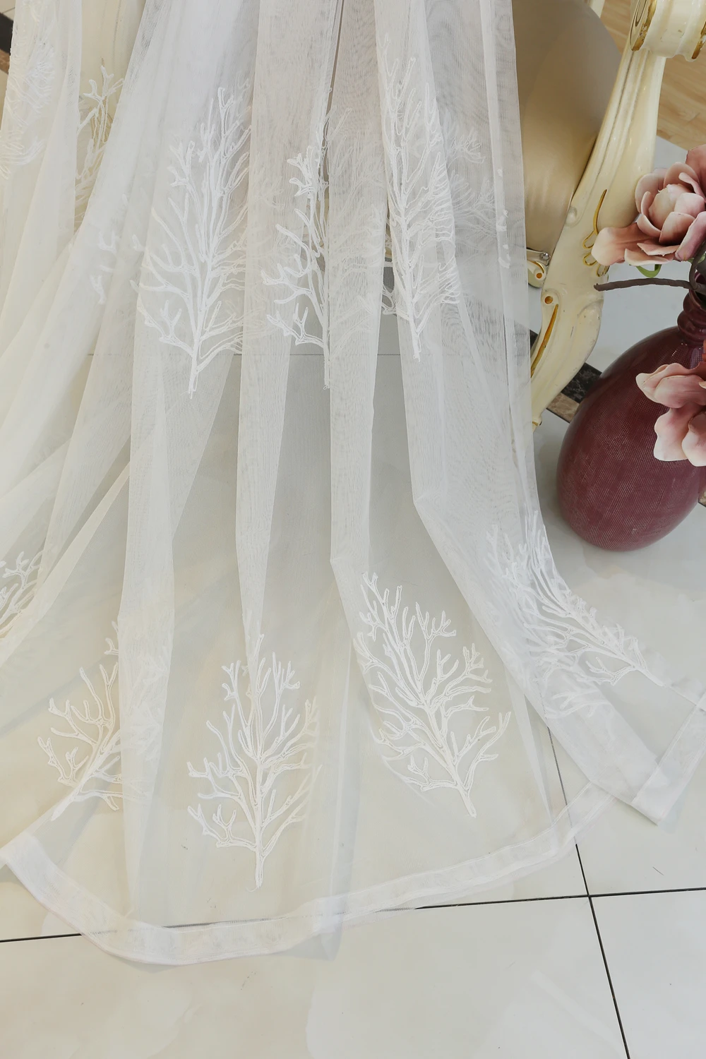 Window living tree white trees embroidered voile room curtains for living room curtain drapes tulle sheer window A951 (30)