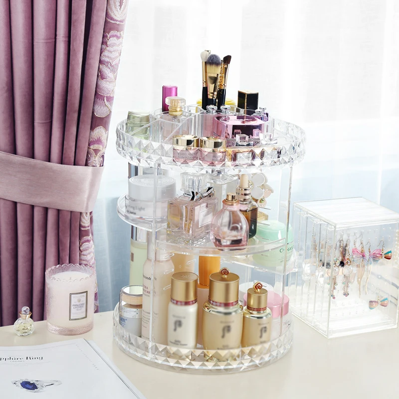 

360 Rotating Acrylic Cosmetic Makeup Organizer Detachable Rangement Maquillage Adjustable Makeup Storage Holder Rack