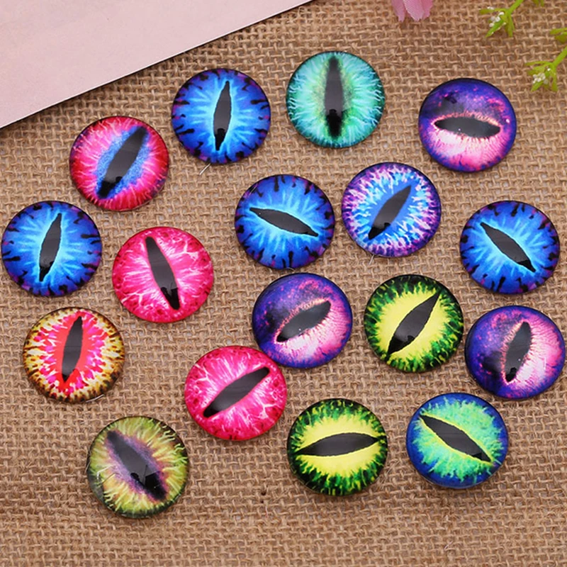 

20pcs Round 10 12 14 16MM Glass Dragon Cat Eyes Cabochon Charms Accessory Glass DIY Multi Color Horse Eyes Cat Pattern Crafts