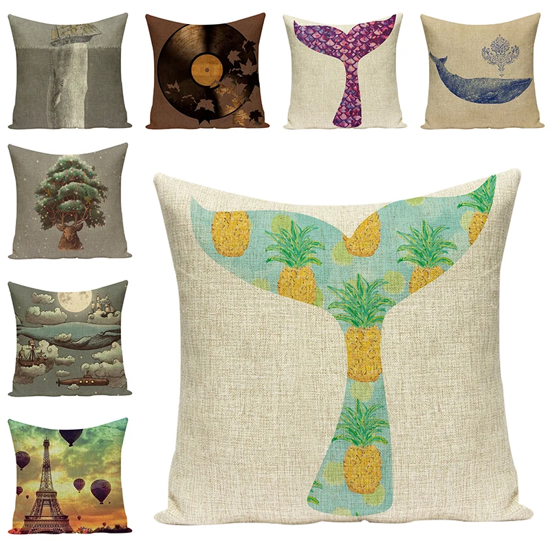 

Linen Mermaid Tail Cushion Cover Print Decorative Pillow Case Art Car Seat Accessories Sofa Throw Pillow Case Home Decor 45x45cm