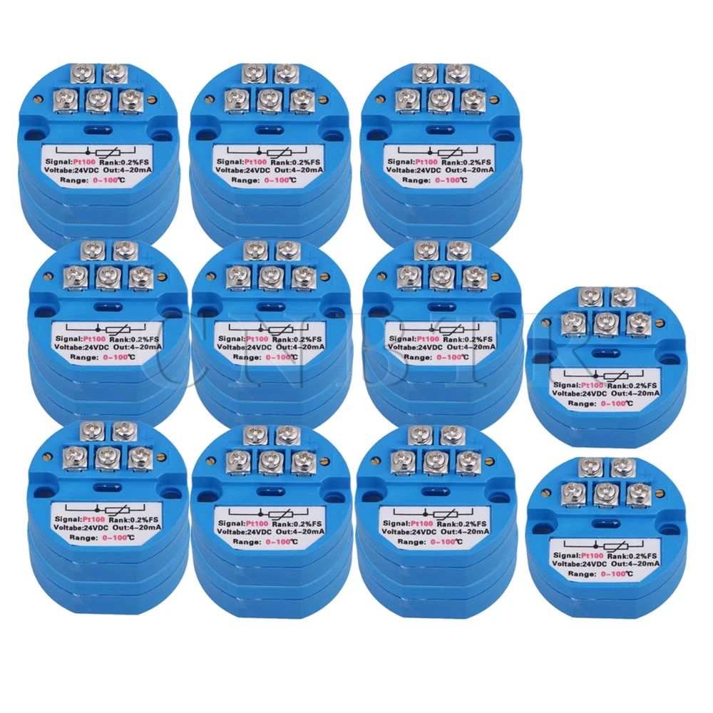 

CNBTR Blue PT100 Temperature Transmitter Sensor 0-100 Celsius Degree 4-20mA Output Pack of 20