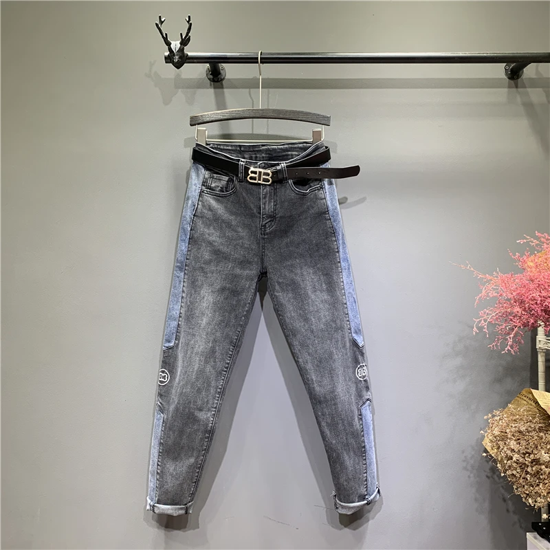 

New Spring Fashion All-match Straight Pants for Women Embroidery High Waist Jeans Full Length Loose Students Hole Jeans