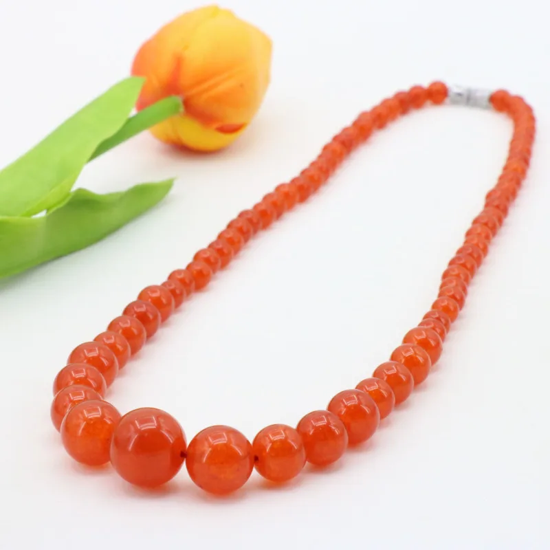 Orange chalcedony 6 14mm round bead stone tower chain women jewelry
