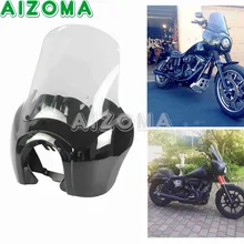 Para 1987-2017 Harley T-Sport Dyna FXR Carenagem Frontal Preto Brilhante Com 15 “Brisa Clara Kits motocicleta Farol Tampa Da Máscara