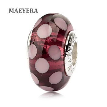 

MAEYERA Authentic 925 Sterling Silver Lampwork Beads Purple Spot Murano Glass Beads For European Charm Bracelet 920223