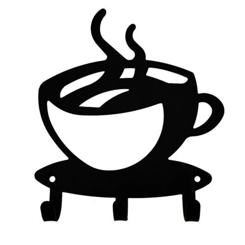 Coffee Shape Wall Mount Metal 3 Hook Key Rack Hanger Organizer Home Decor DIY