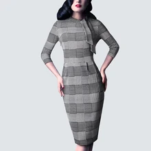 Bow Retro Vintage Women Dress 50s Rockabilly Club Formal Prom Party Dress Spring Autumn Female Dress
