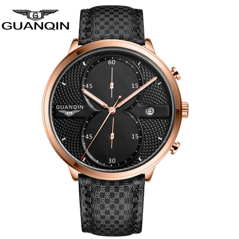 

Luxury Brand GUANQIN Big Dial Designer Quartz Watches Men Sports Wristwatches Waterproof Leather Strap Watch Hours Clock Male