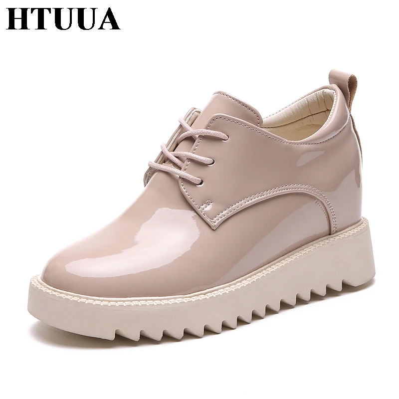 

HTUUA New Fashion Wedges Shoes Women Casual Shoes Female Increased Internal Platform Shoes Spring Autumn PU Leather Shoes SX1442