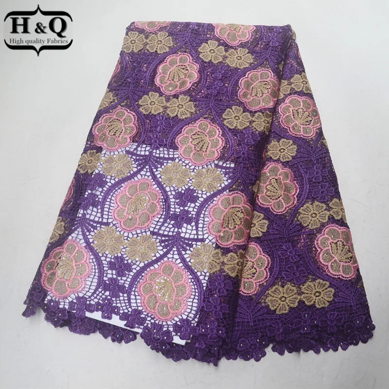 

Purple African Water Soluble Lace With High Quality 2019 Fashion African Cord Lace With Beads Guipure Lace For Sewing Clothing