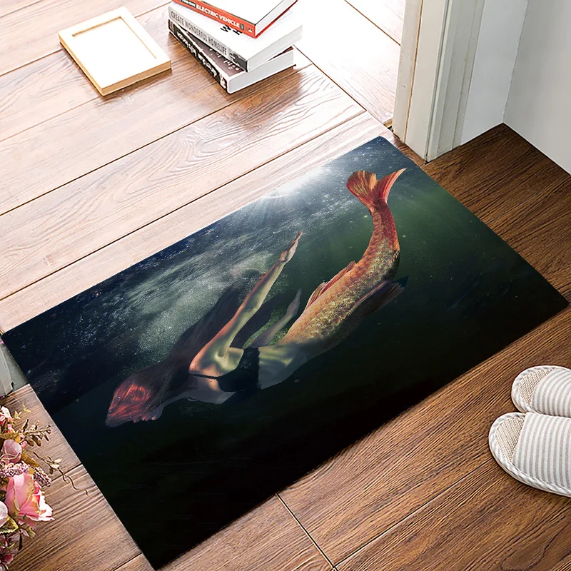 

Deep Sea Mermaid Smimming Under A Pet Water Food Bowl Doormats For Entrance Way Bathroom Accessories Set Boot Shoes Scraper