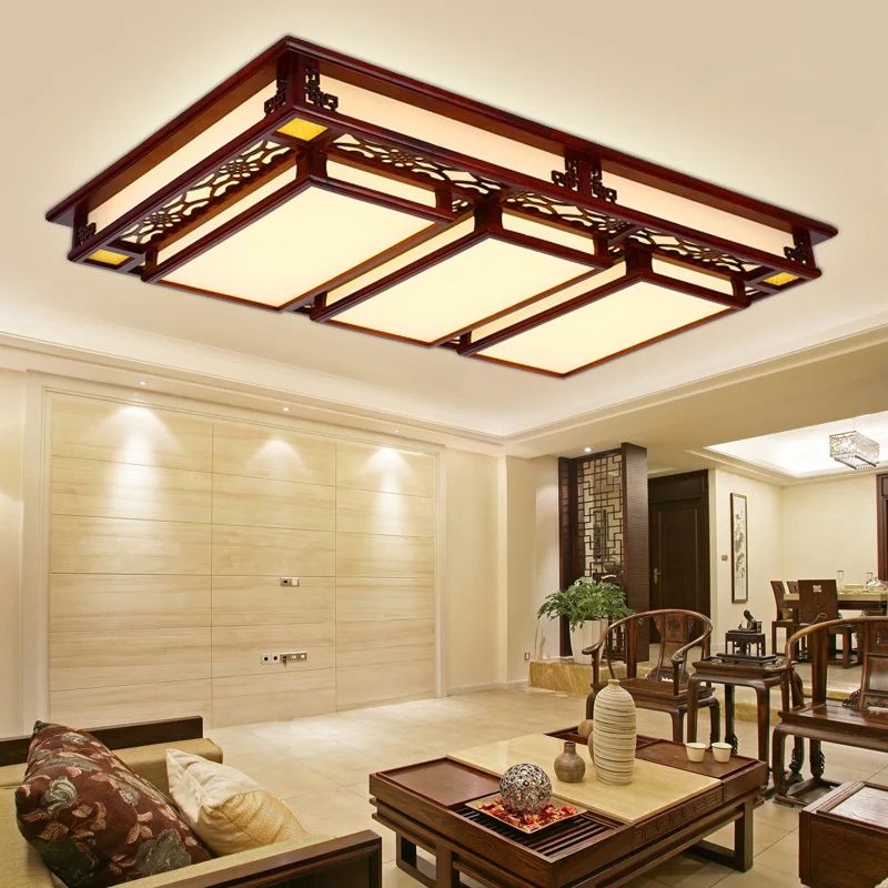 

Chinese style LED wood ceiling lamps rectangular wooden restaurant living room bedroom study ceiling lights ZA62315