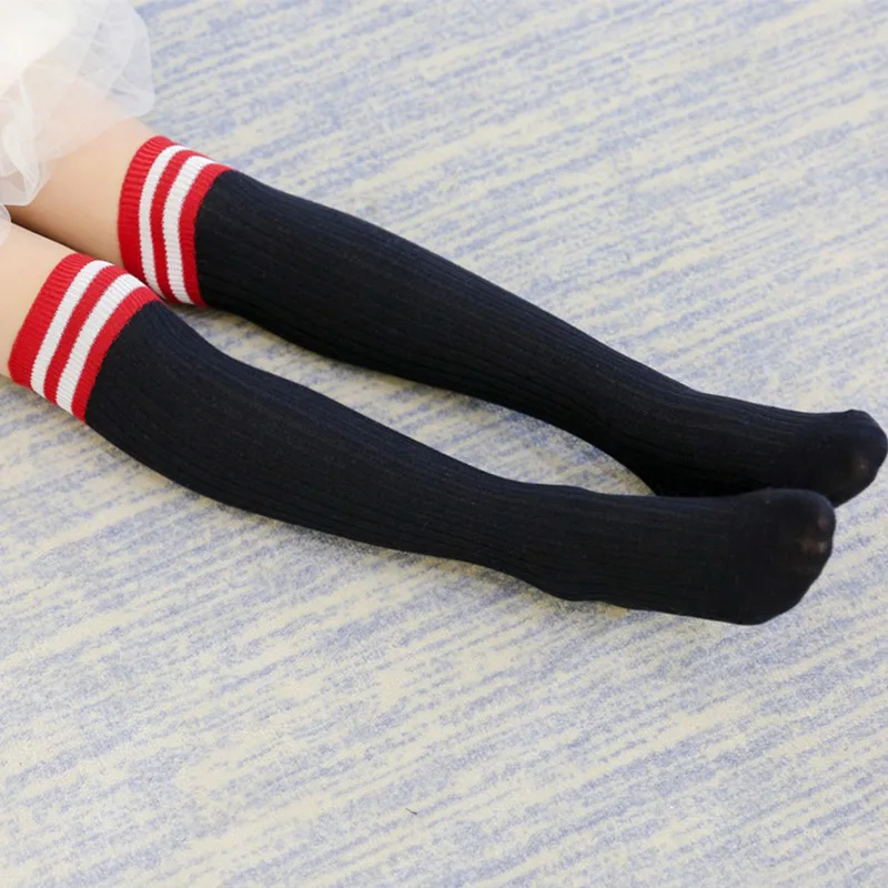 Детские гольфы весенне-осенние спортивные хлопковые носки в полоску Теплые носки в стиле принцессы для маленьких девочек и мальчиков, цветной носок T2133 - Цвет: Черный