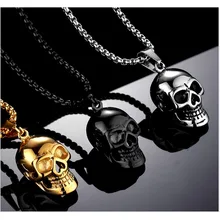 2018 Halloween Jewelry Skull Necklace Stainless Steel Gothic Biker Pendant & Chain For Men/Women Punk Gift Gold/Black Color 2018 Halloween Jewelry Skull Necklace Stainless Steel Gothic Biker Pendant & Chain For Men/Women Punk Gift Gold/Black Color