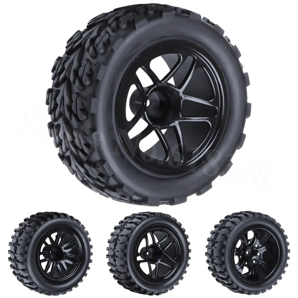 4Pcs RC Rubber Tires & Wheel Rims Sponge Inserts 12mm Hex for 1/10