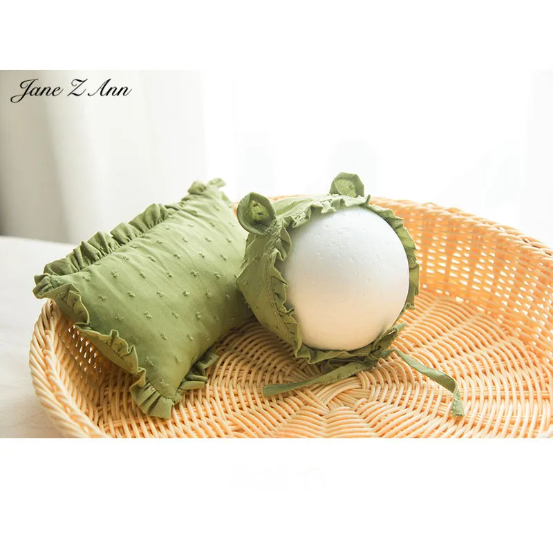 Jane Z Ann Новое поступление реквизит для фотосъемки новорожденных сплошной цвет шляпа для кошки+ кружевные подушки качество аксессуары для студийной съемки - Цвет: army green