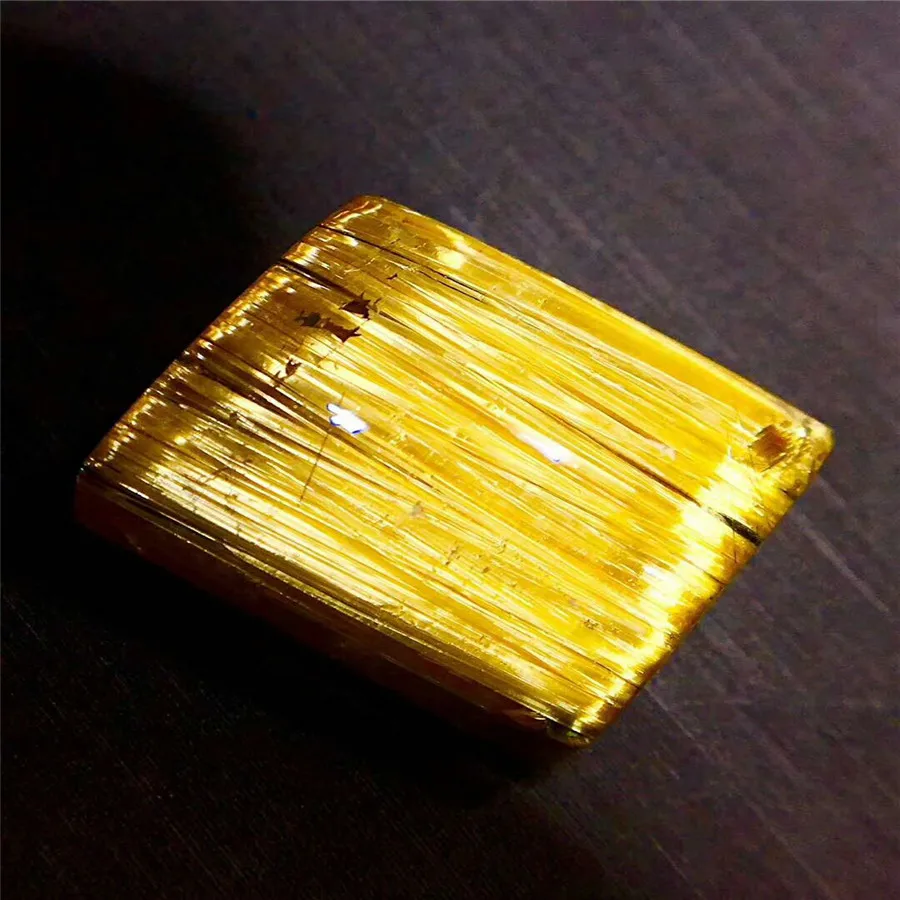 

2018 Newly Natural Gold Rutilated Quartz Crystal Cat Eye Effect Stone Fashion Rectangle Wealthy Ring Beads Top Quality