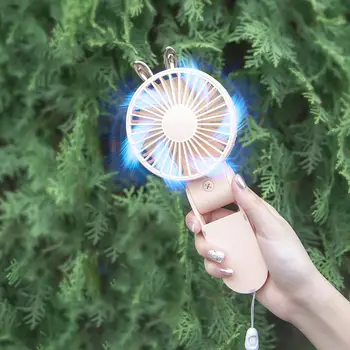 

270 Degree Adjustable Cute Rabbit Bear Mini USB Foldable Handheld Fan Easy to Carry Small Fan with Hanging Rope Summer Cooling S