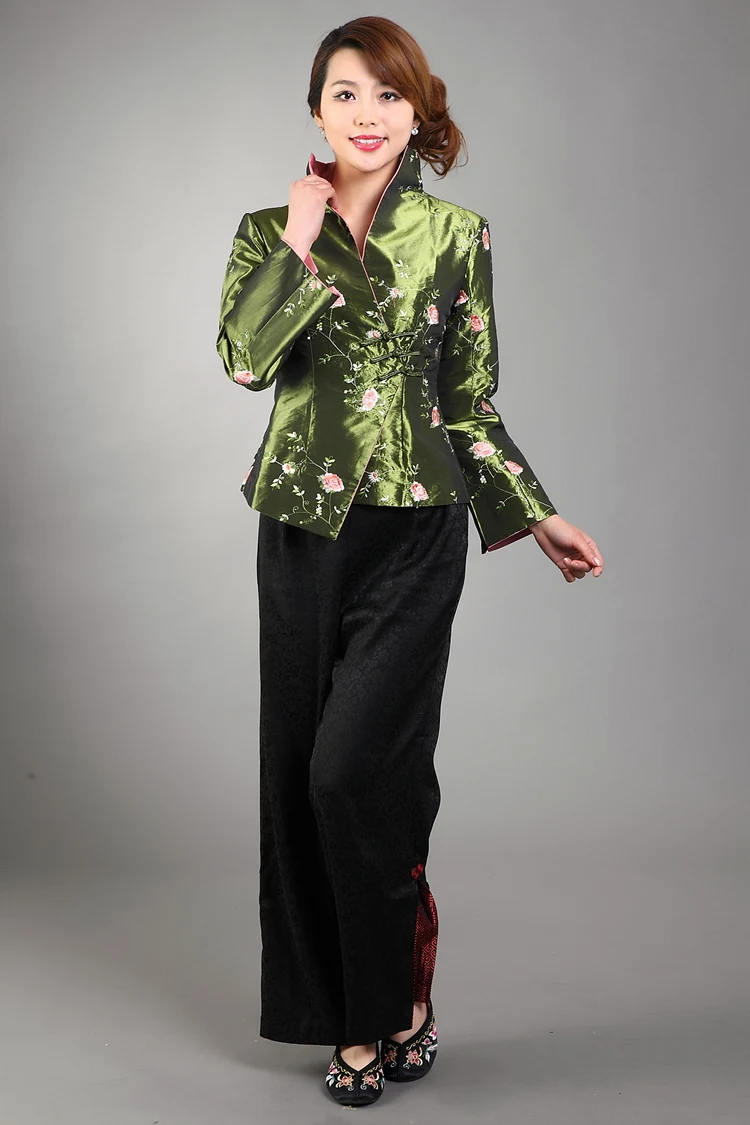 Free Shipping Wholesale Retail Green New Chinese Women's Silk Satin