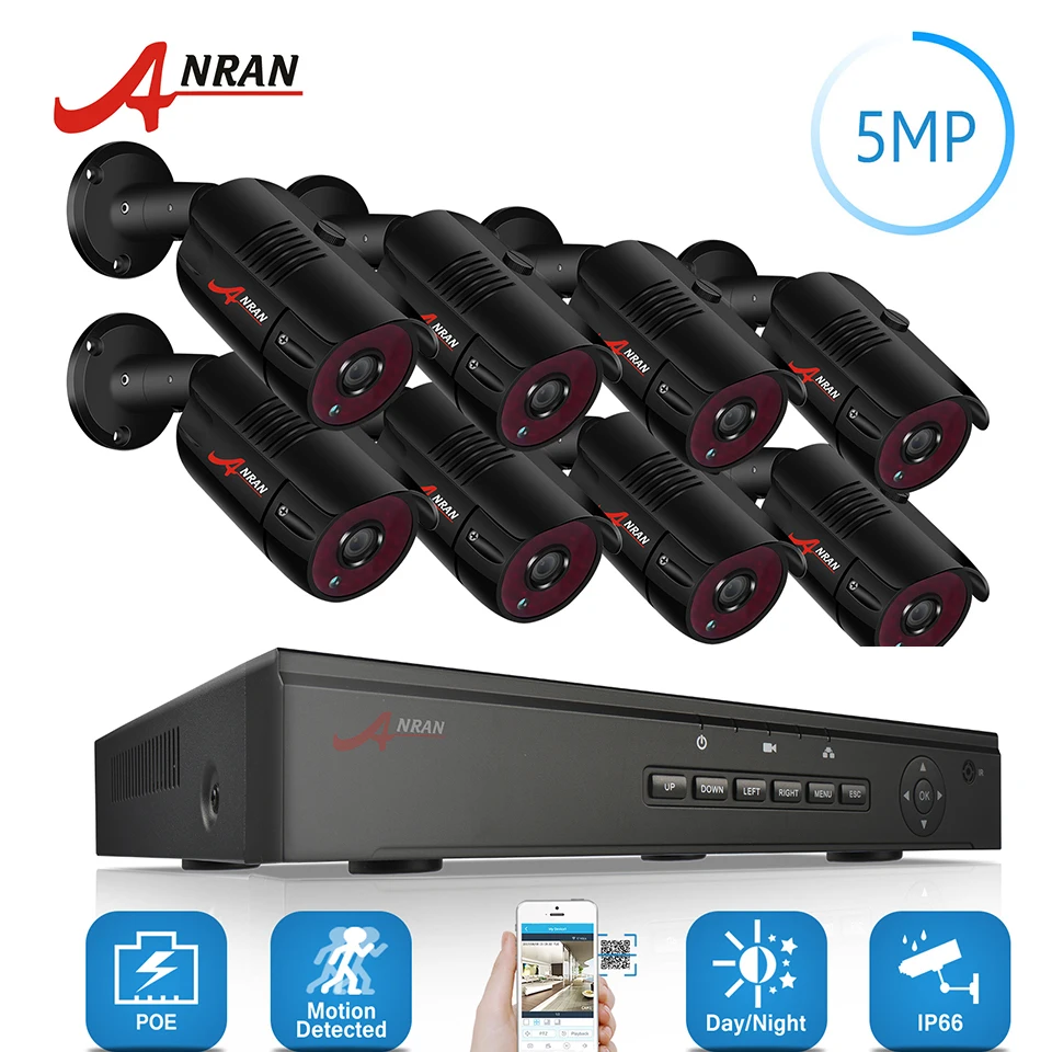 ANRAN CCTV H.265 NVR 8CH POE 5.0MP 1920P 36 IR день ночь наружная Пуля безопасности HD ip-камера c технологией питания POE Система жесткий диск