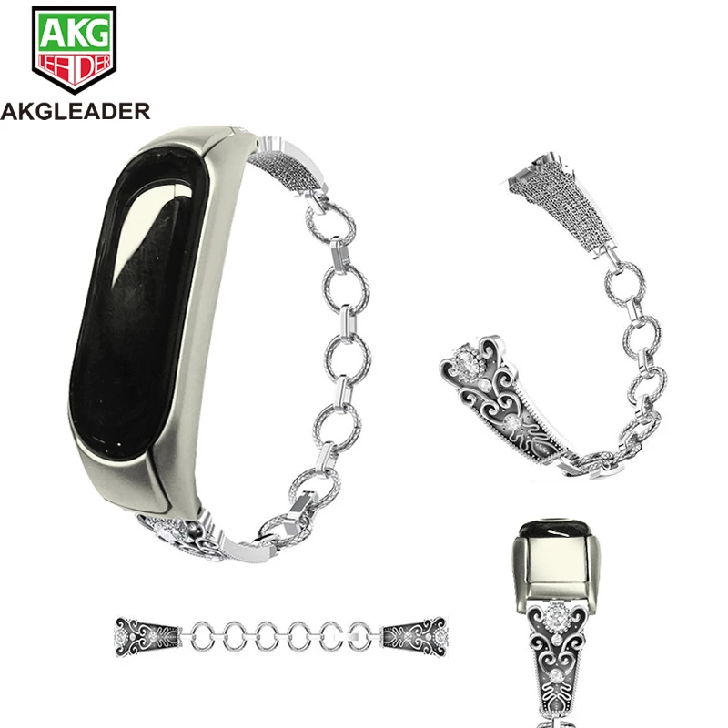 

AKGLEADER For Xiaomi Miband 4 High Quality Watch Strap Metal Band Bracelet For Mi Band 3 Strap Crystal Diamond Correas de reloj