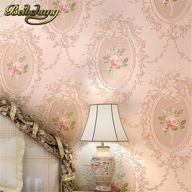 

beibehang Home Improvement High-End vintage Mirror Pattern Flocking Wallpaper Rolls Traditional Floral Scroll Wall paper